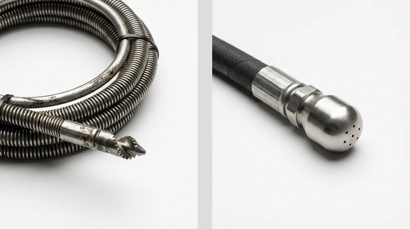 Drain snake cable and hydro jetting nozzle used for drain cleaning in Bayville, NJ