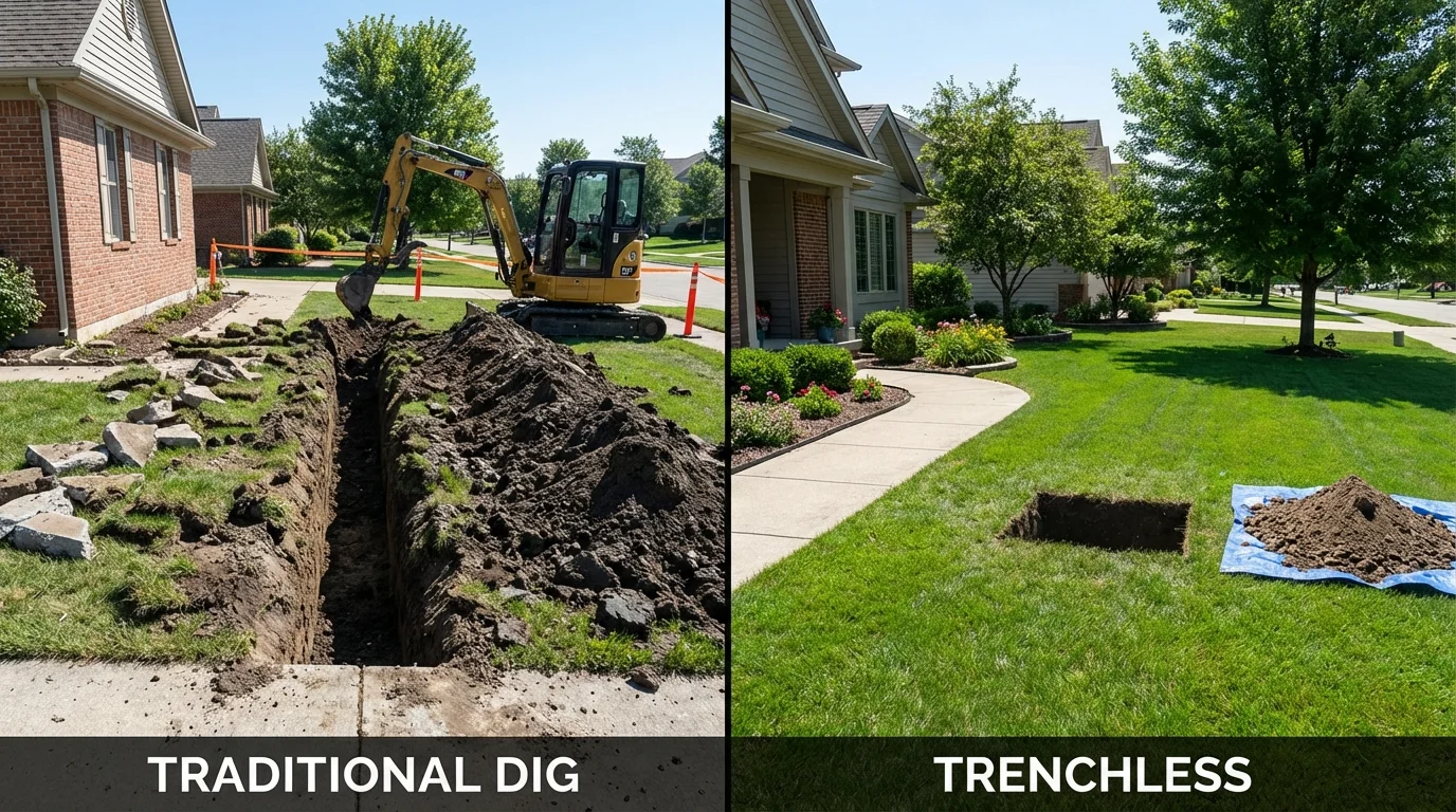 Trenchless sewer repair with minimal yard damage versus traditional excavation in Bayville, NJ